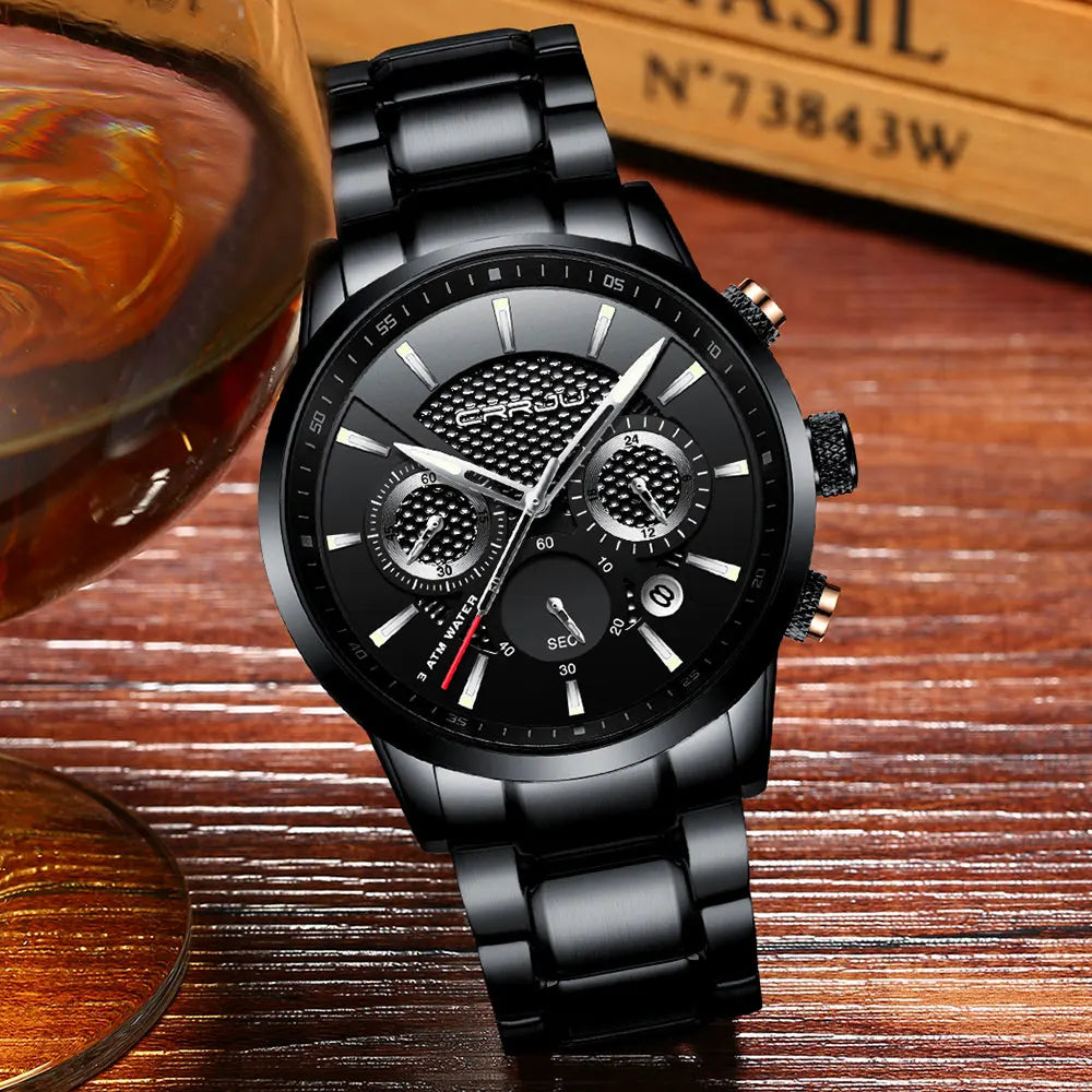 Men's Military Sports Watch - Waterproof Chronograph Gold Stainless Steel
