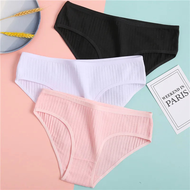 3-Pack Soft Cotton Briefs - Striped & Solid Women's Underwear