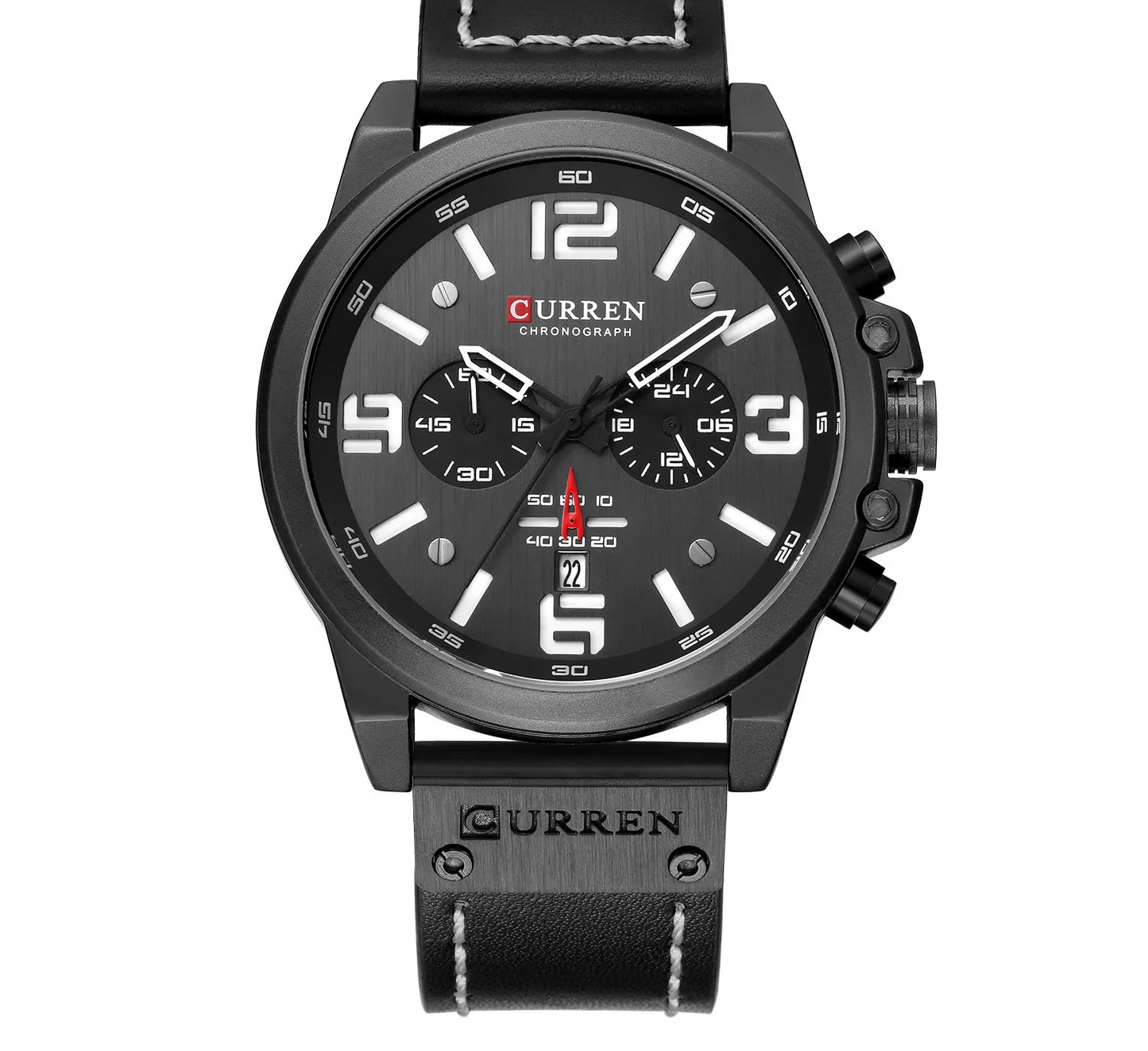 Men's Military Sports Watch - Chronograph Waterproof with Genuine Leather Strap