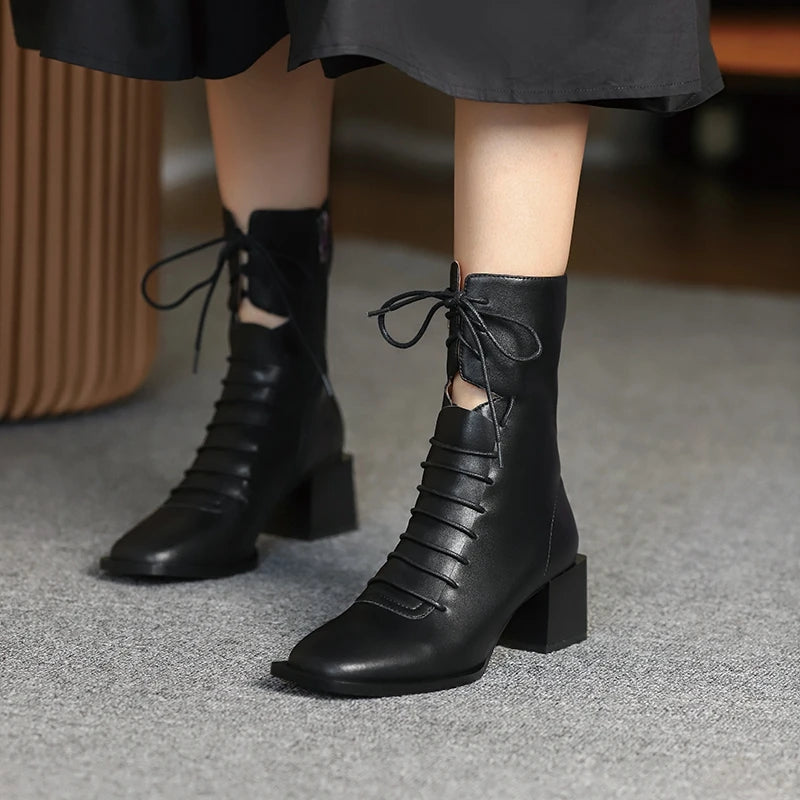 Women's Leather High Heel Ankle Boots