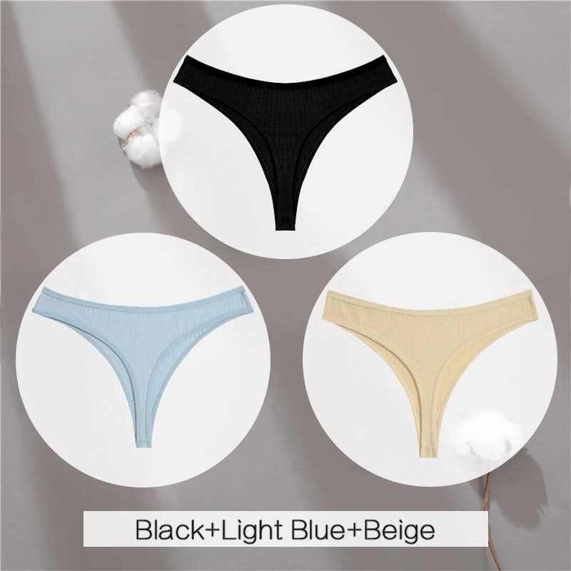 3PCS Cotton Thongs Women's Soft T-Back Underwear Set - Low Waist G-String Panties Lingerie