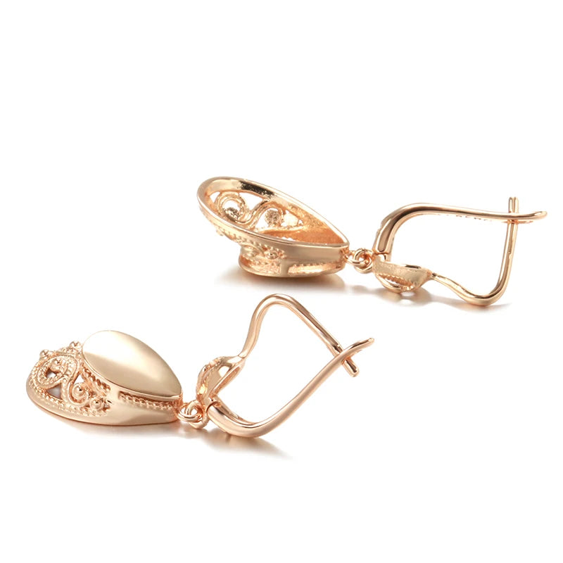 Glossy Water Retro Drop Earrings for Women 585 Rose Gold Colour