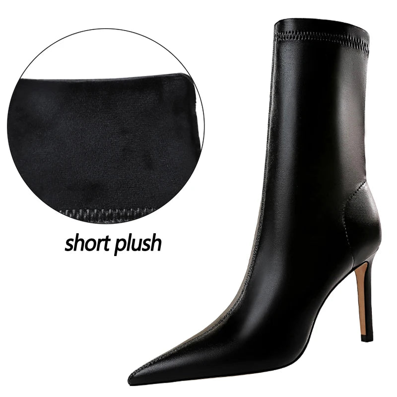 Leather Ankle Boots High Heel