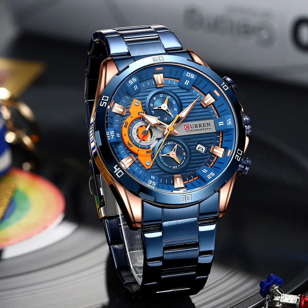 Men's Sports Watch - Full Steel Waterproof Chronograph Quartz