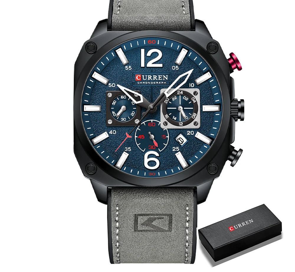 Men's Military Sports Watch - Leather Strap Chronograph Quartz