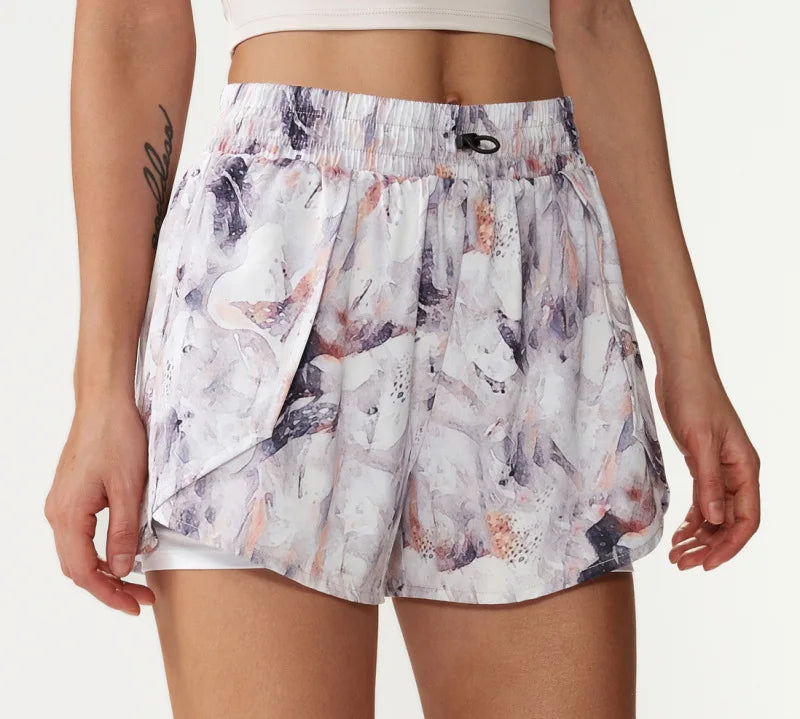 Women's Printed Fake Two-Piece Running Shorts