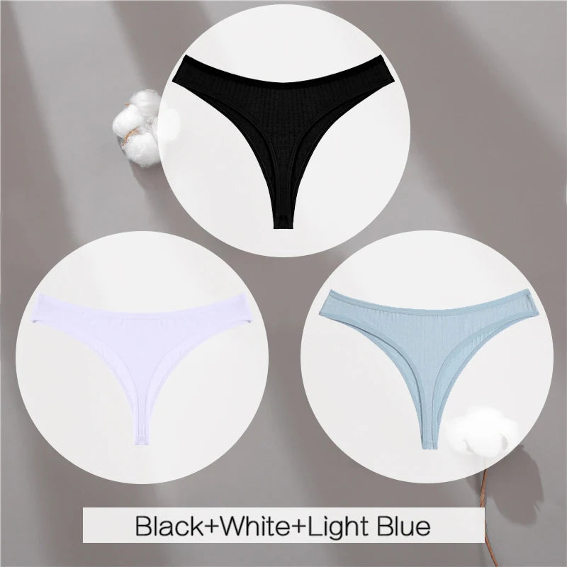 3PCS Cotton Thongs Women's Soft T-Back Underwear Set - Low Waist G-String Panties Lingerie