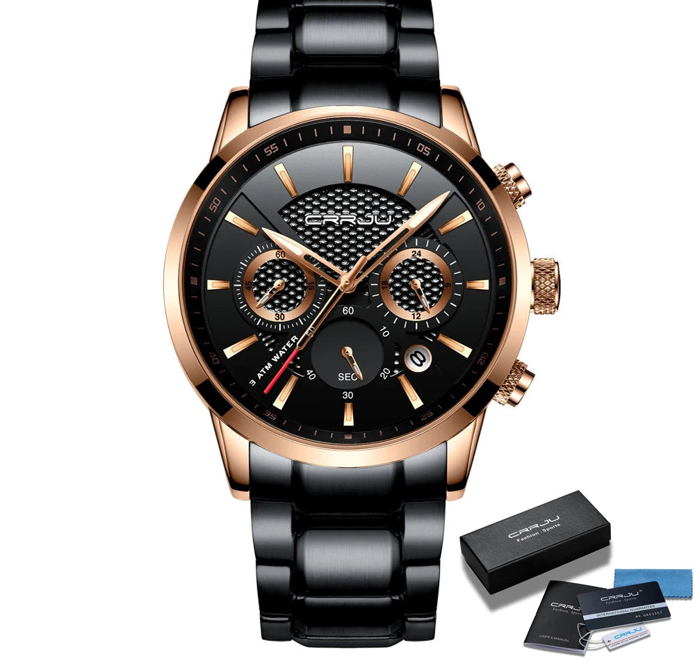Men's Military Sports Watch - Waterproof Chronograph Gold Stainless Steel