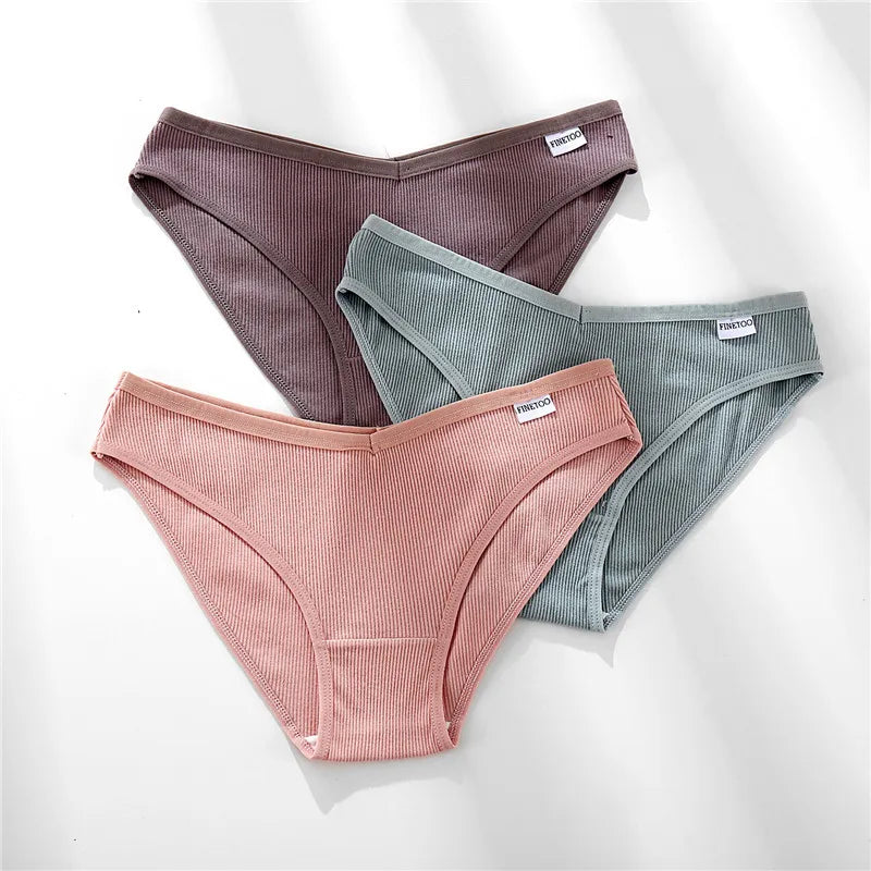 Women's 3Pcs/set Cotton Fruit Embroidery Underwear Low-Rise Briefs Underpants Panties