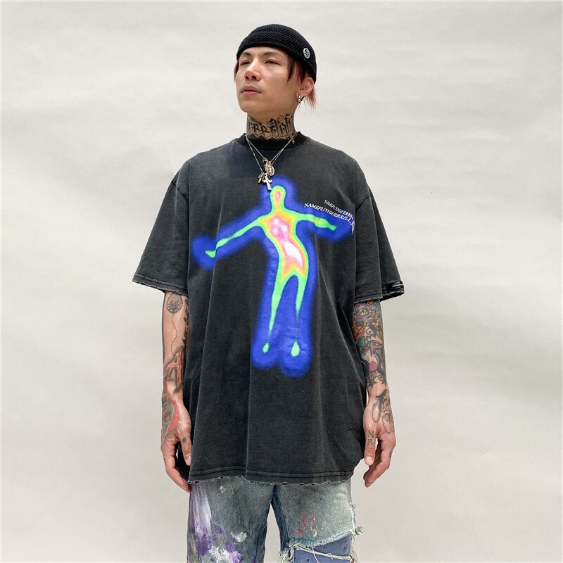 Men's Oversized Distorted Portrait Printing Short-Sleeved T-shirt