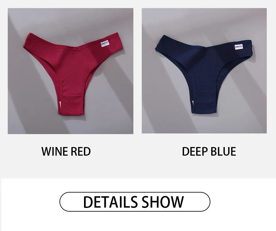 Women's Cotton Brazilian Panties 3-Piece Set - V-Waist Bikini Underwear