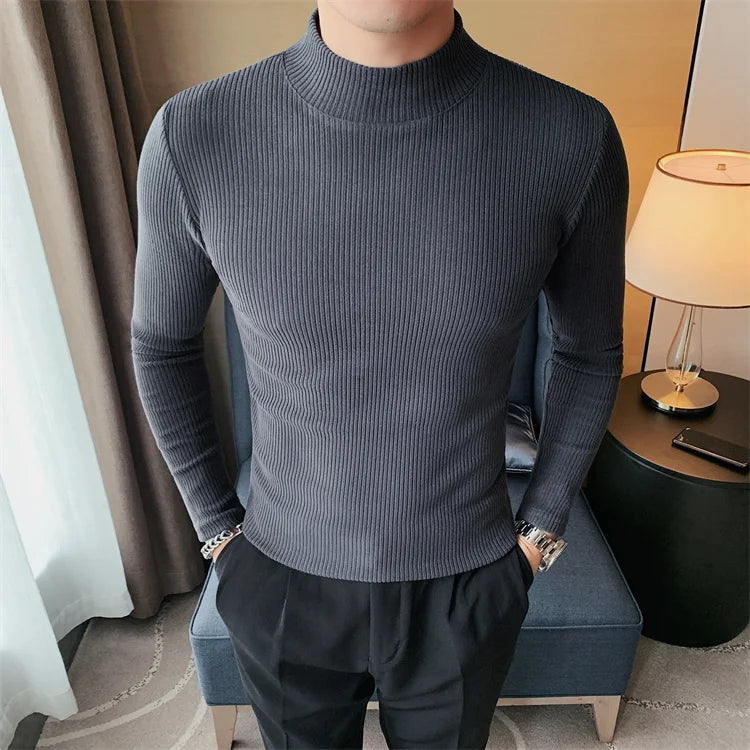 Men's Slim Fit Mock Neck Long Sleeve Solid Color T-Shirt