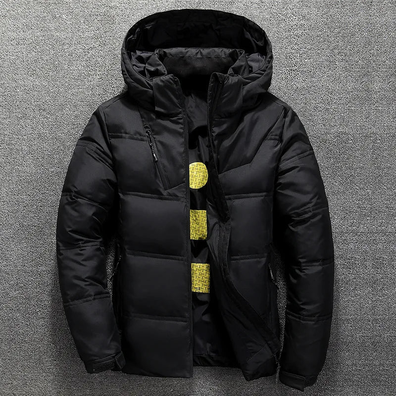 Men's White Duck Down Hooded Down Thick Parka  Jacket Coat
