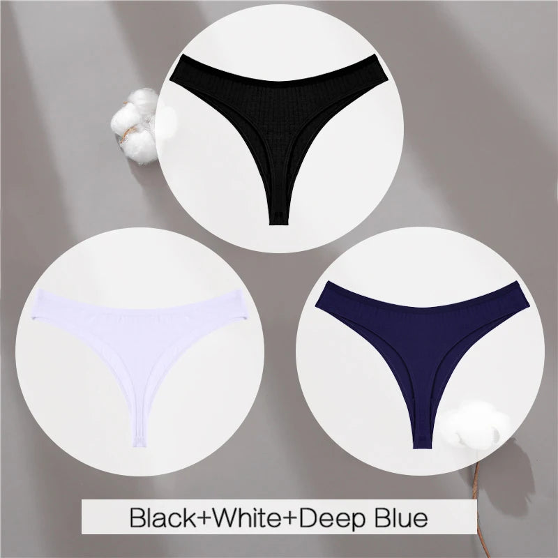 3PCS Cotton Thongs Women's Soft T-Back Underwear Set - Low Waist G-String Panties Lingerie