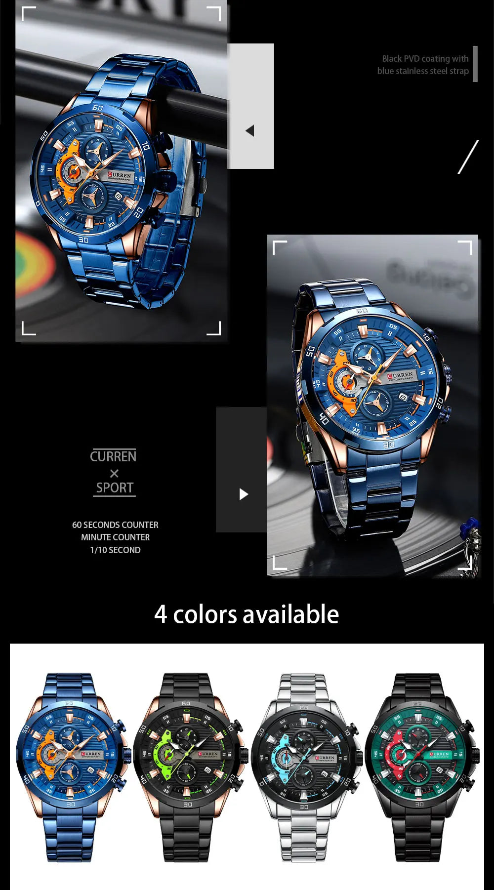 Men's Sports Watch - Full Steel Waterproof Chronograph Quartz