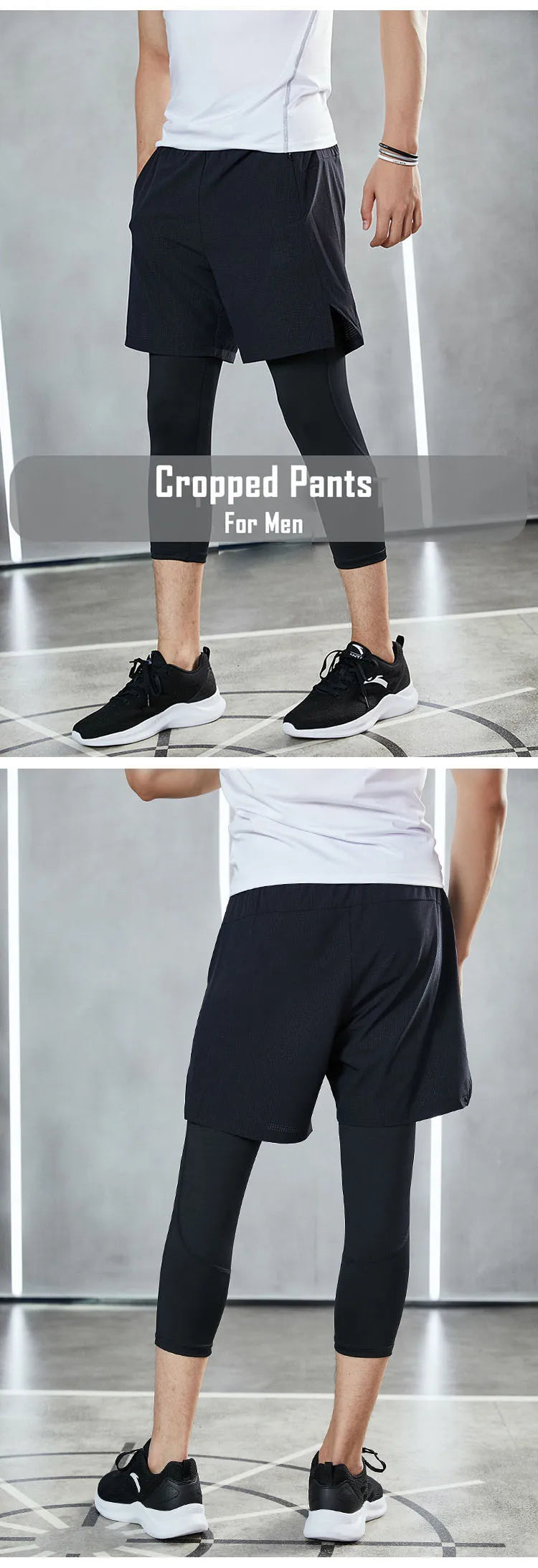 Men's Sports 3/4 Cropped Gym Running Leggings  Elastic Compressions Sweatpant Tights