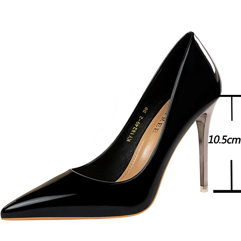 Black Patent Leather Stiletto Pumps - 10.5cm High Heels Plus Size Available