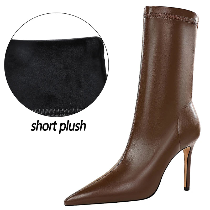 Leather Ankle Boots High Heel