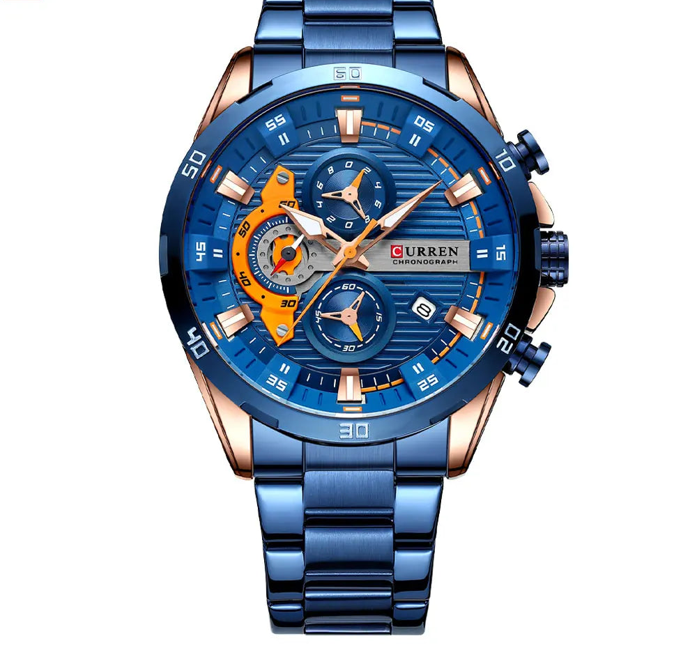 Men's Sports Watch - Full Steel Waterproof Chronograph Quartz