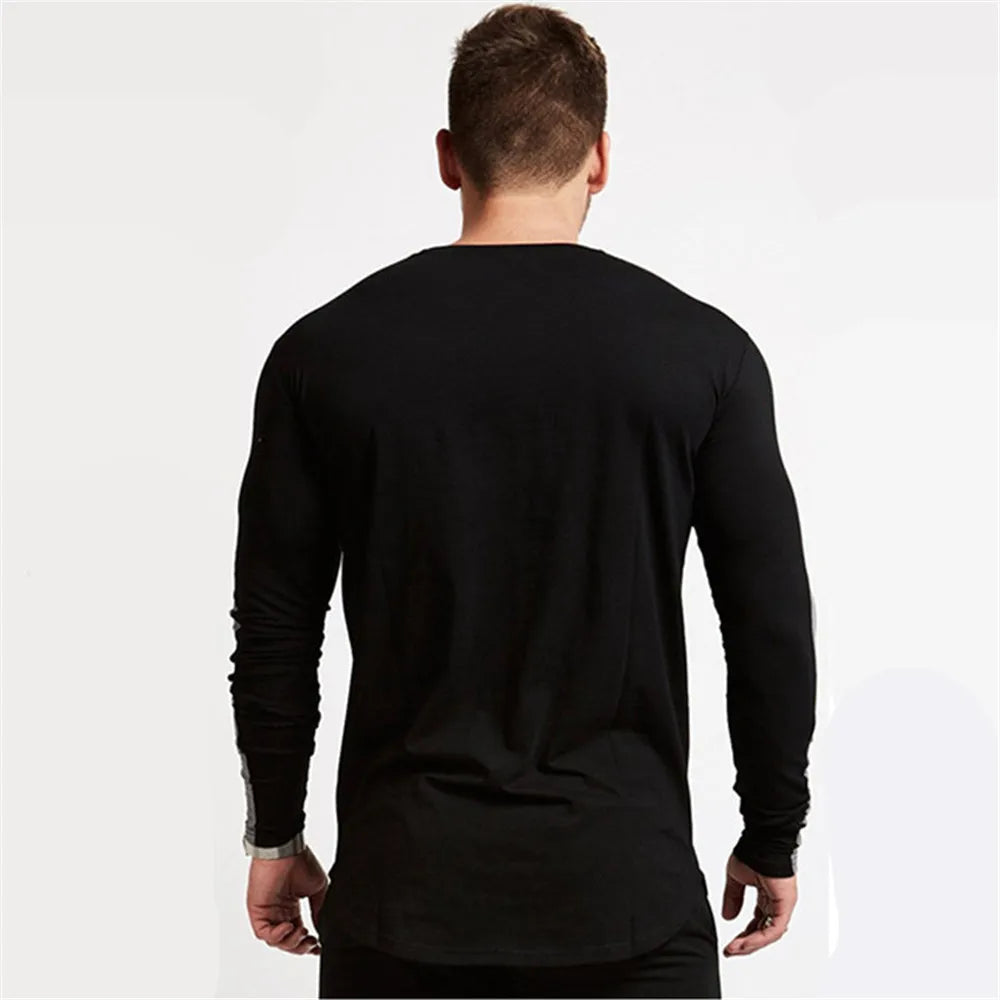 Long Sleeve Sport  Gym Shirt - Men Rushgard Running Cotton Stripe Fitness T Shirt