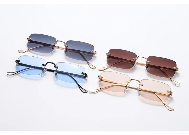 Small Rimless Square Sunglasses - UV400 Protection Metal Frame