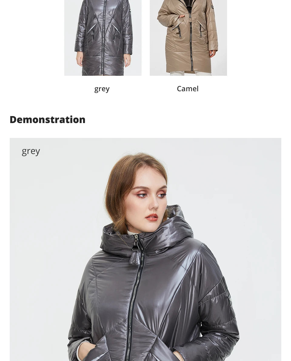 Women's Hooded Parka Jacket Plus Size Mid-Length Cotton Lined Coat