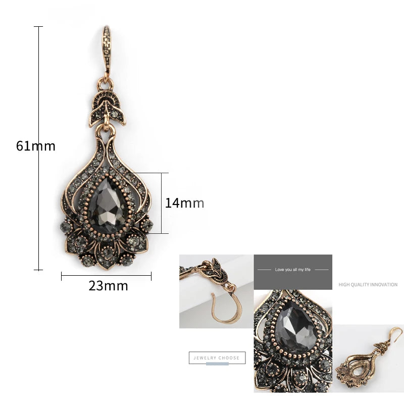 Women's Grey Crystal Antique Gold Colour Drop Earrings