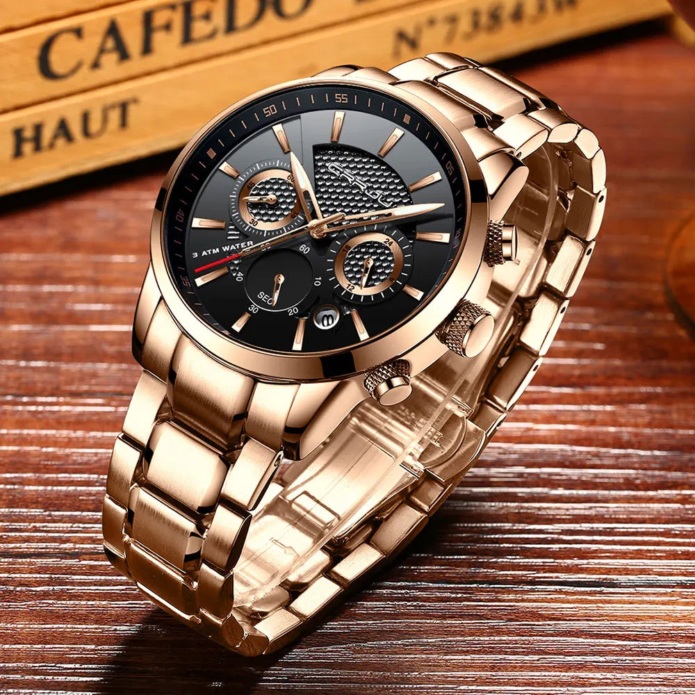 Men's Military Sports Watch - Waterproof Chronograph Gold Stainless Steel