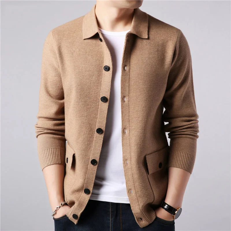 Solid Turn Down Collar Knitted Cardigan for Men
