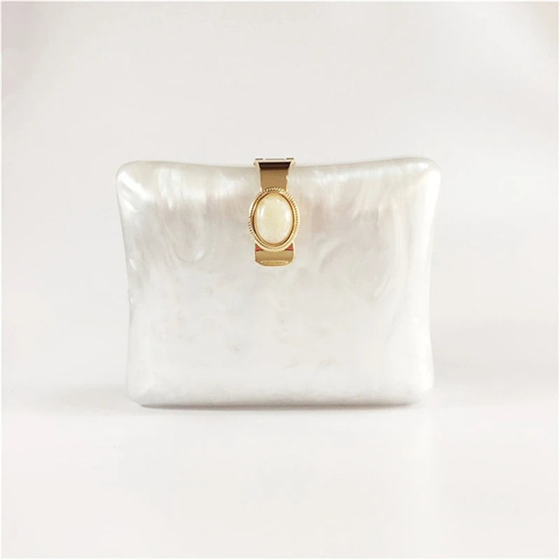 Women's Pearl Acrylic Chain Clutch Purse  Crossbody Bag