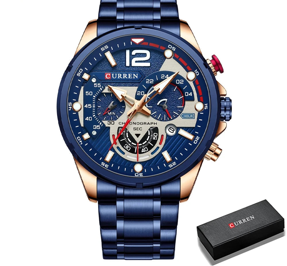 Premium Green Stainless Steel Quartz Watch - Waterproof Sport Chronograph