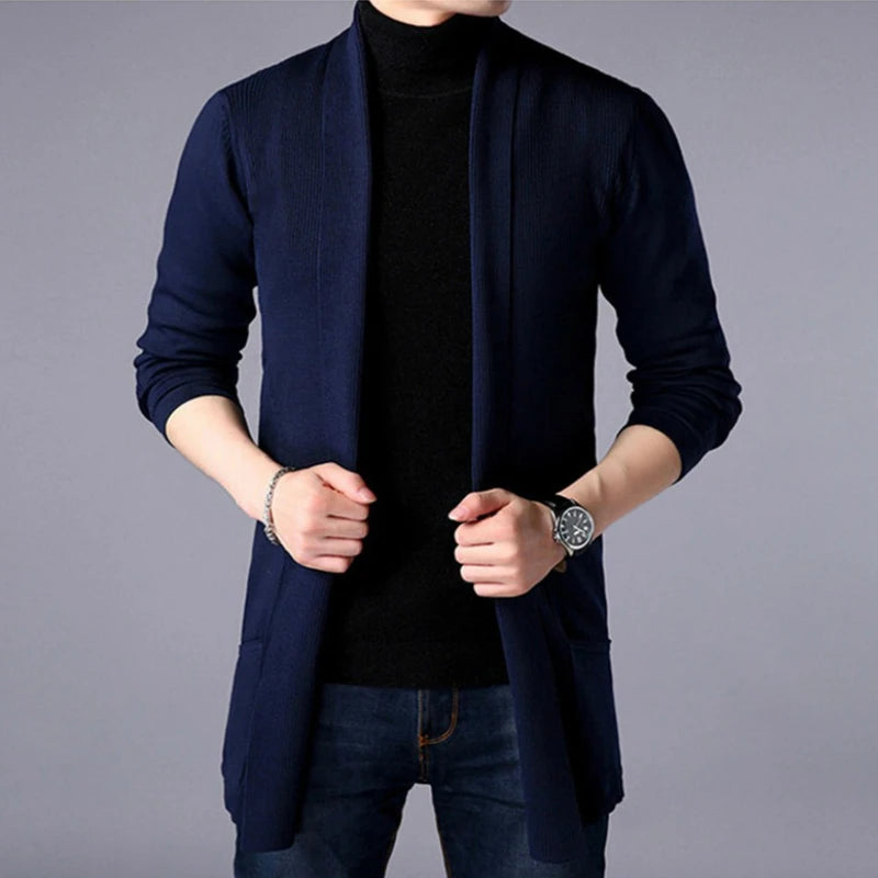 Men's Thin Knitted Cardigan Sweater Spring Autumn Bottoming Long Sleeved Slim Fit Cardigan Sweater