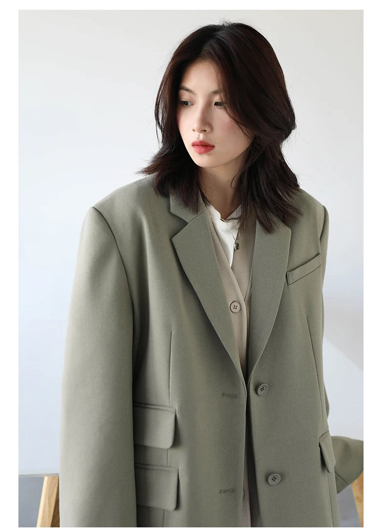 Women's Cuff Embroidery Wide Shoulder Twill Blazer