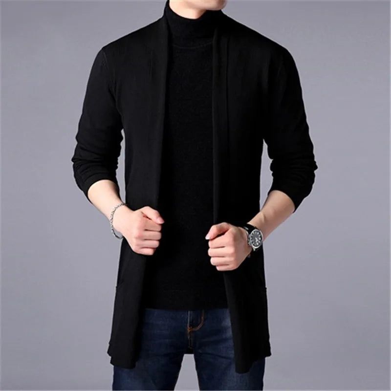 Men's Thin Knitted Cardigan Sweater Spring Autumn Bottoming Long Sleeved Slim Fit Cardigan Sweater