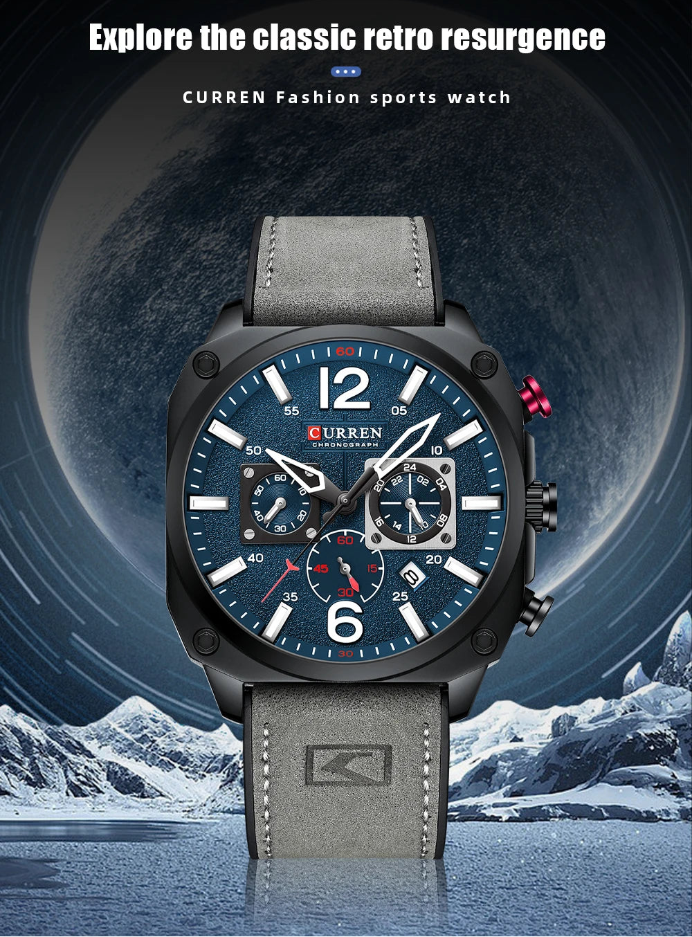 Men's Military Sports Watch - Leather Strap Chronograph Quartz