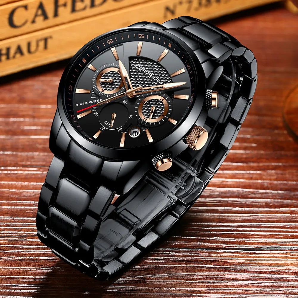 Men's Military Sports Watch - Waterproof Chronograph Gold Stainless Steel