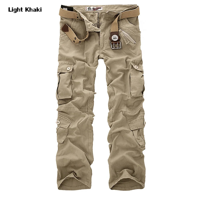 Men's Cotton Cargo Pants - Casual Loose Multi-Pocket Long Trousers Plus Size