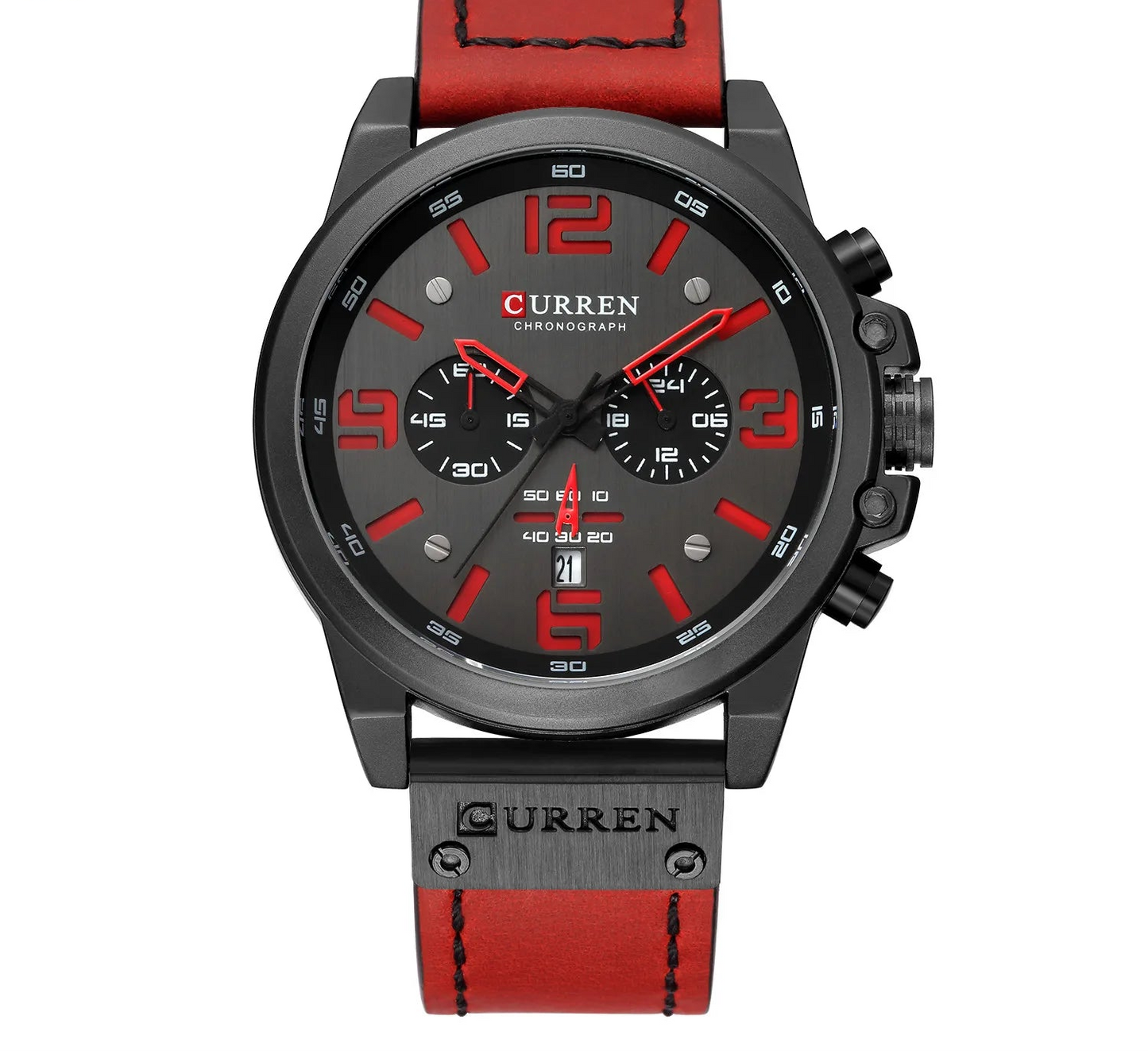 Men's Military Sports Watch - Chronograph Waterproof with Genuine Leather Strap