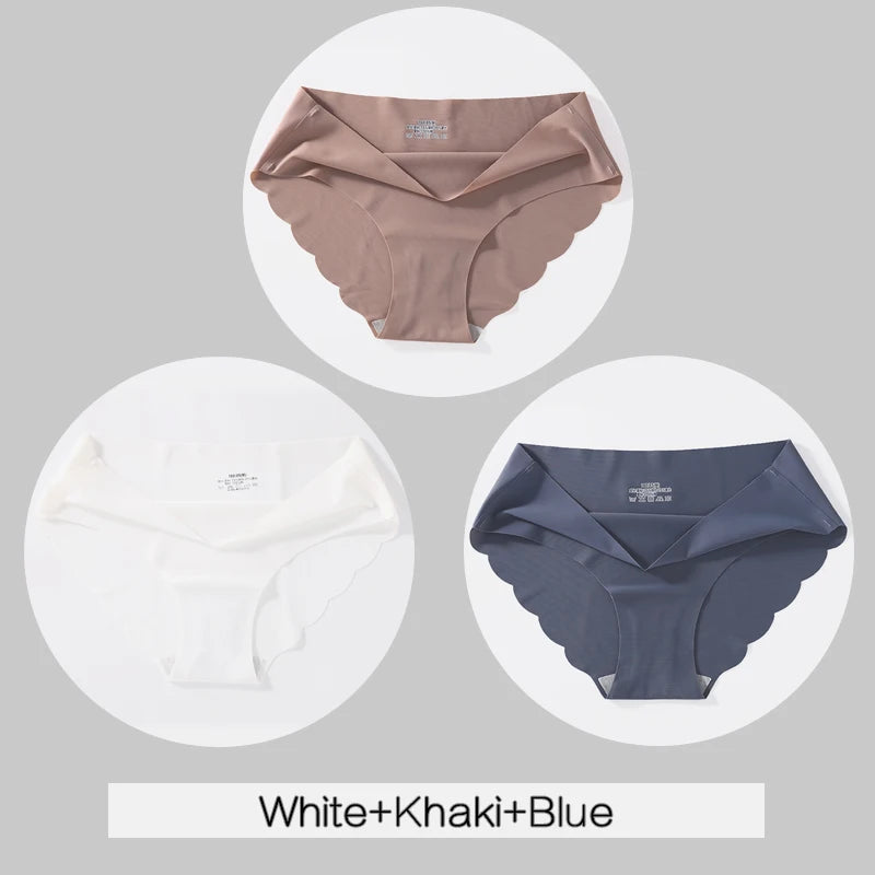 Women's Seamless Panties 3-Piece Set - Low Waist Wavy Edge Briefs