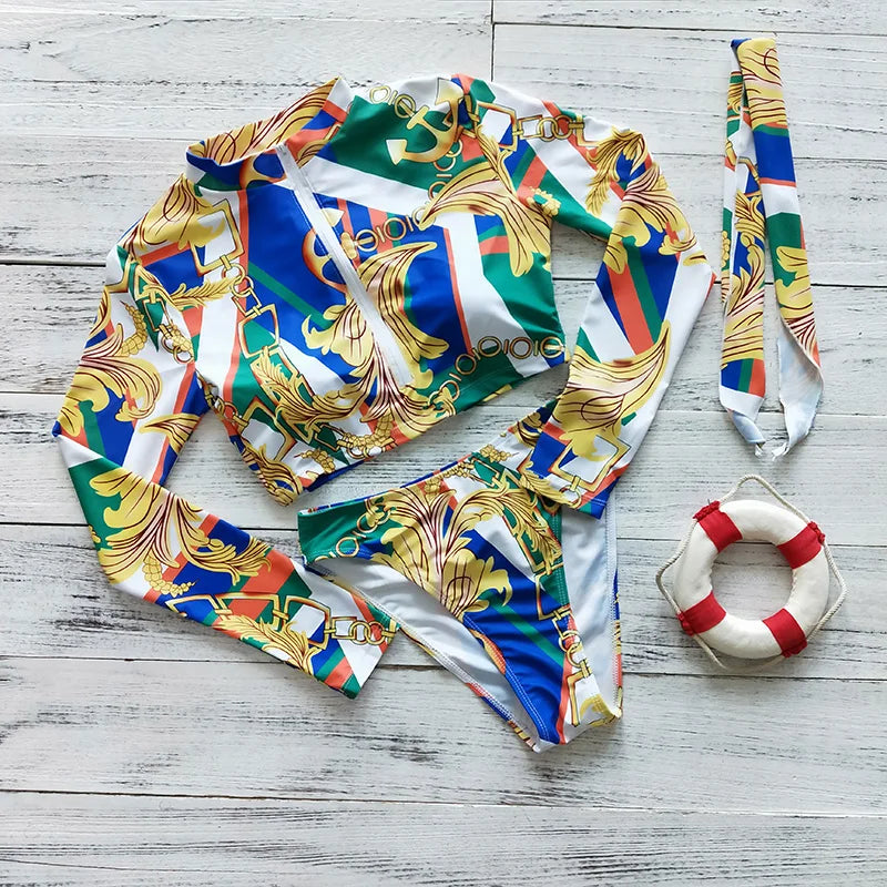 Women's Long Sleeve Print Bikini Set