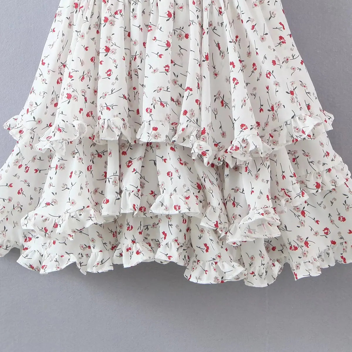 Floral Print Sling Chiffon Dress - Sweet Ruffle Holiday Party Short Dress