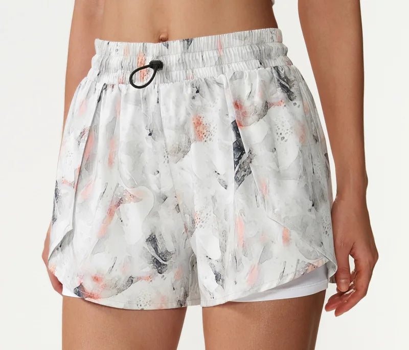 Women's Printed Fake Two-Piece Running Shorts