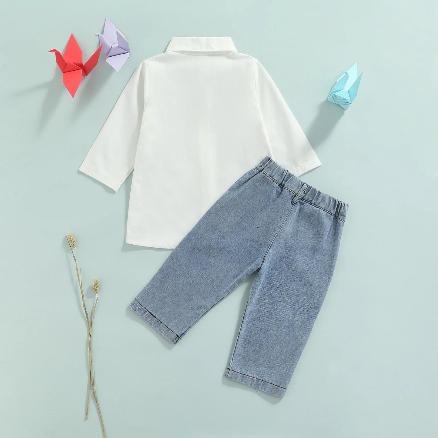 1-6Y Autumn Fashion Kids Girls 2pcs Clothes Sets Solid Long Sleeve Single Breasted Shirts Tops Denim Trousers