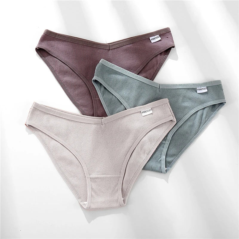 Women's 3Pcs/set Cotton Fruit Embroidery Underwear Low-Rise Briefs Underpants Panties