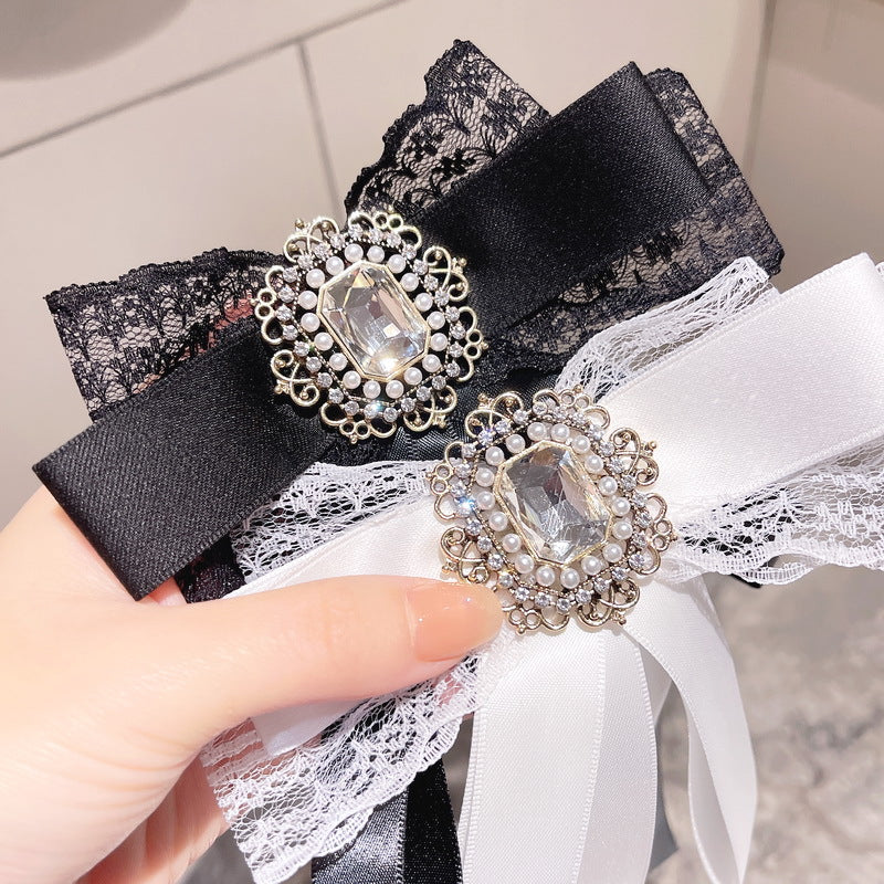 Lace Bow Brooch with Crystal Rhinestones