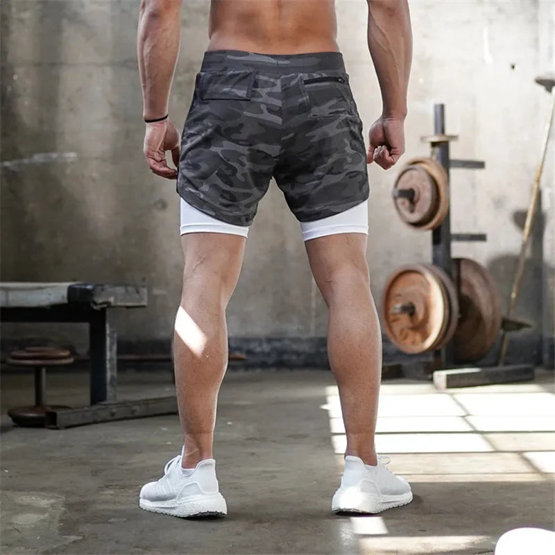 Camo Running Shorts Men 2 In 1 Double-deck Quick Dry GYM Sport Shorts Fitness Jogging Workout Shorts Sports Shorts