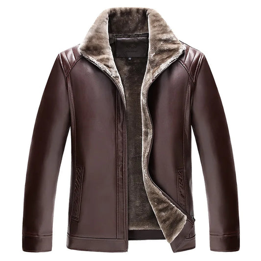 Men's Slim Fit Faux Leather Jacket | Turn-Down Collar | Zip-Up | 2 Colours | EU 50–60