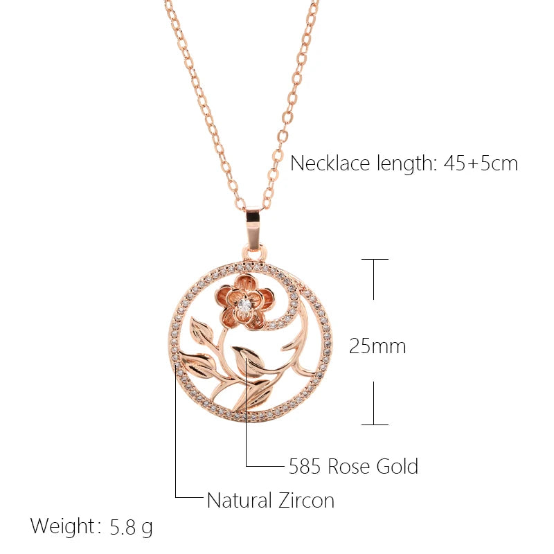 Women  585 Rose Gold Hollow Flowers Necklace