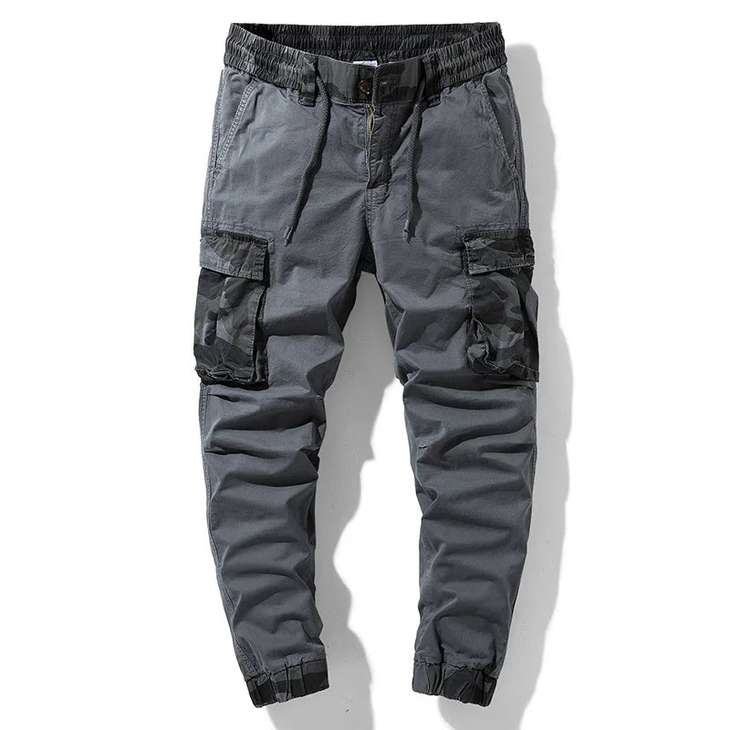 Men's Cargo Multi Pocket Joggers Camouflage Cotton Elastic Waist Ankle Length Trousers