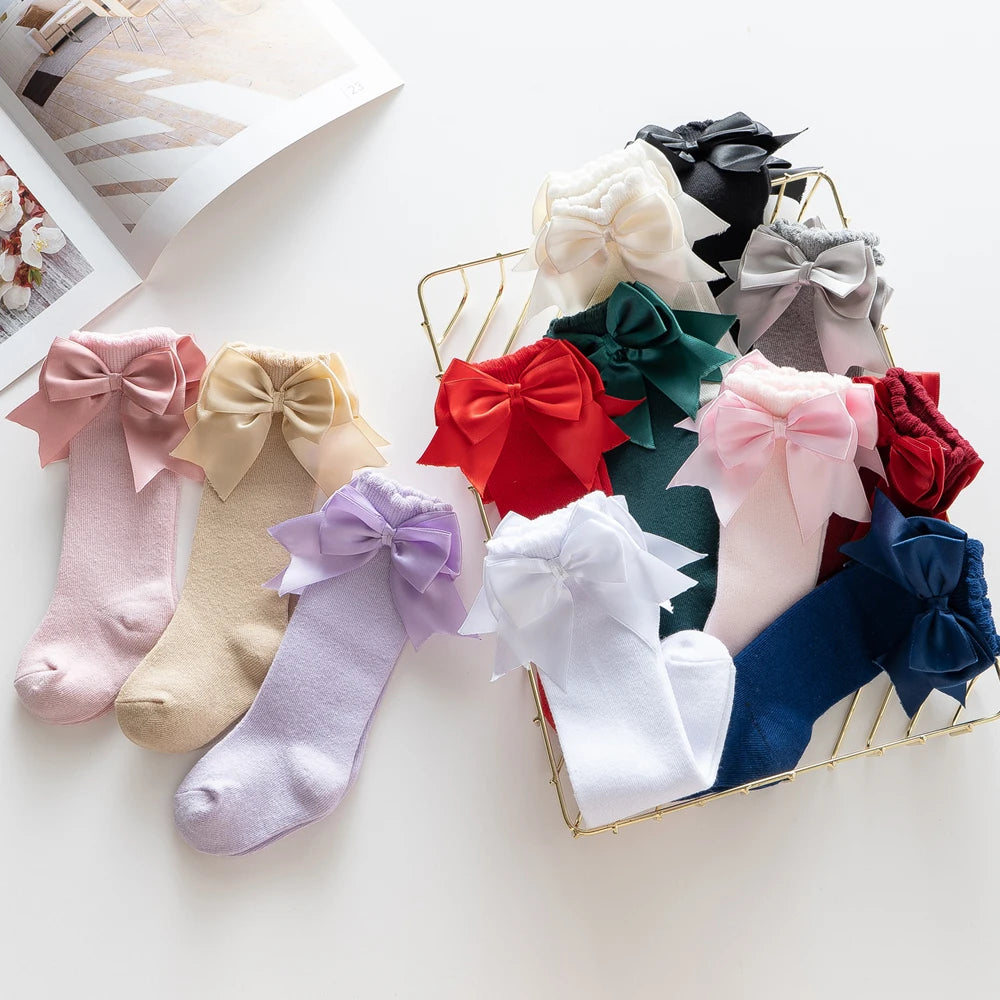 10 Colours Baby Girls Autumn Stockings 0-2Y Solid Mid-Calf Length with Bowknot